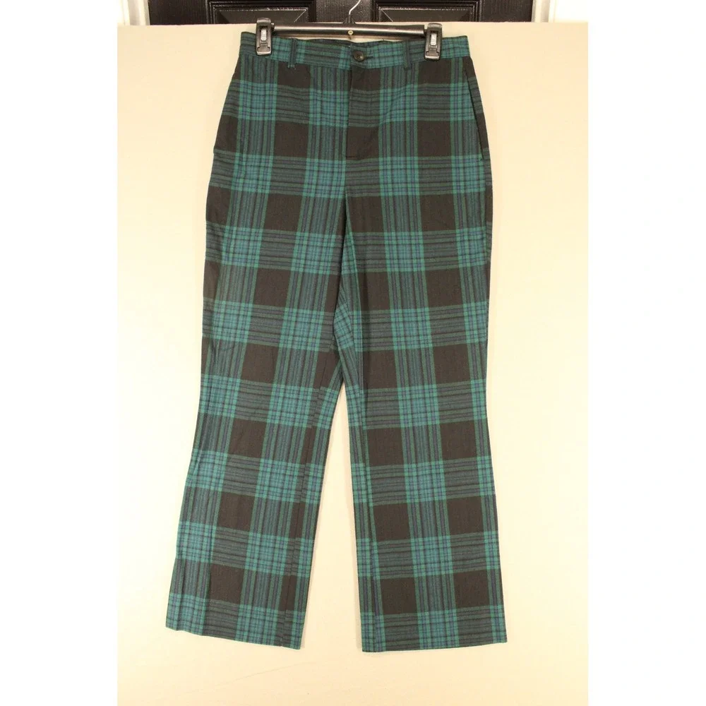 Free Assembly Women Green Black Plaid Double Breasted Blazer and Pants Suit Set